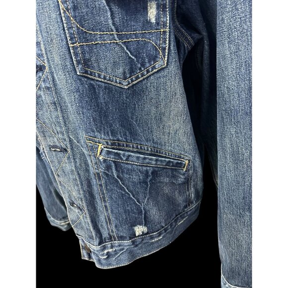 Hollister Distressed Denim Jacket UNISEX LARGE Button Closures RUSTIC VINTAGE - Picture 6 of 9